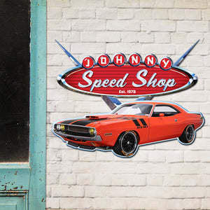 Speed Shop Personalized Classic Car Metal Sign - Metal Wall Art - GoDuckee