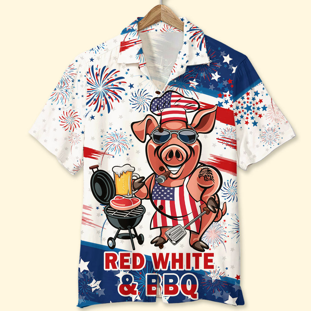 Red White And BBQ Grill Hawaiian Shirt - Hawaiian Shirts - GoDuckee