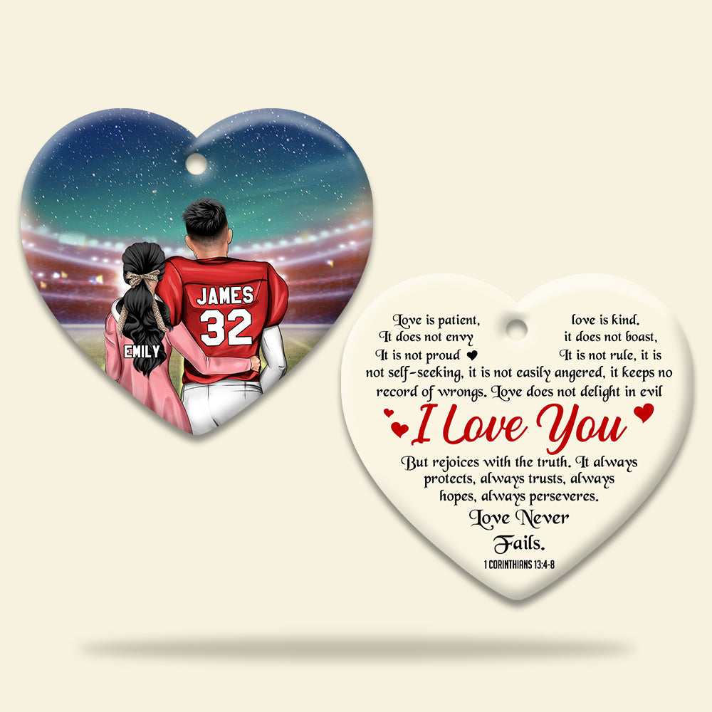 American Football Couple Love Never Fails - Personalized Ornament - Gift for Couple - Couple Shoulder to Shoulder - Ornament - GoDuckee