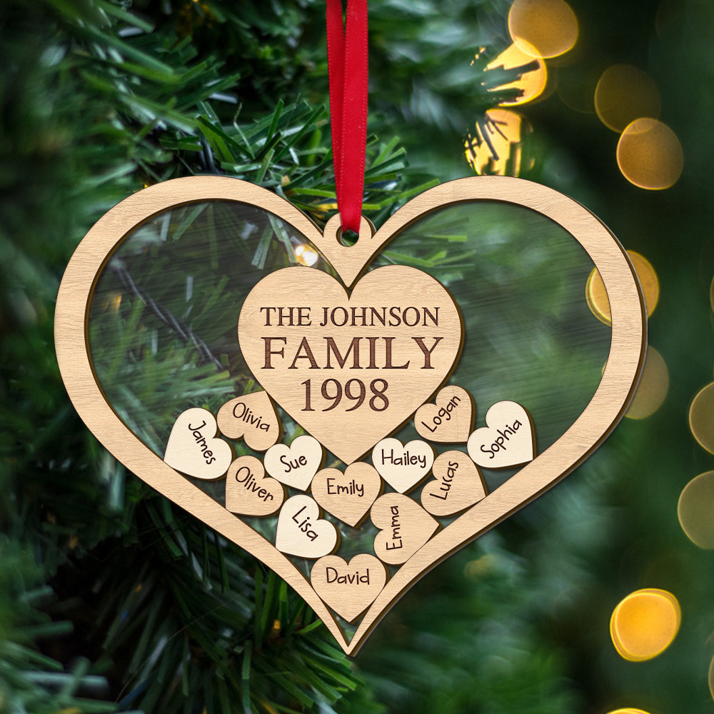 Personalized Family Heart Ornament, Christmas Tree Decor - Ornament - GoDuckee