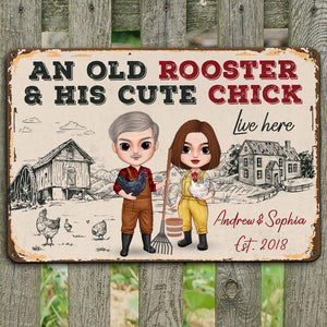 An Old Rooster And His Cute Chick Personalized Personalized Farmer Metal Sign - Metal Wall Art - GoDuckee