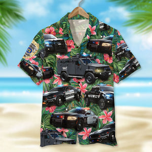 Personalized Police Vehicles Hawaiian Shirt, Custom Police Badge, Gift For Him - Hawaiian Shirts - GoDuckee