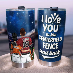 Personalized Baseball Couple Tumbler Cup - Love You To The Centerfield Fence and Back - Couple Shoulder to Shoulder - Tumbler Cup - GoDuckee