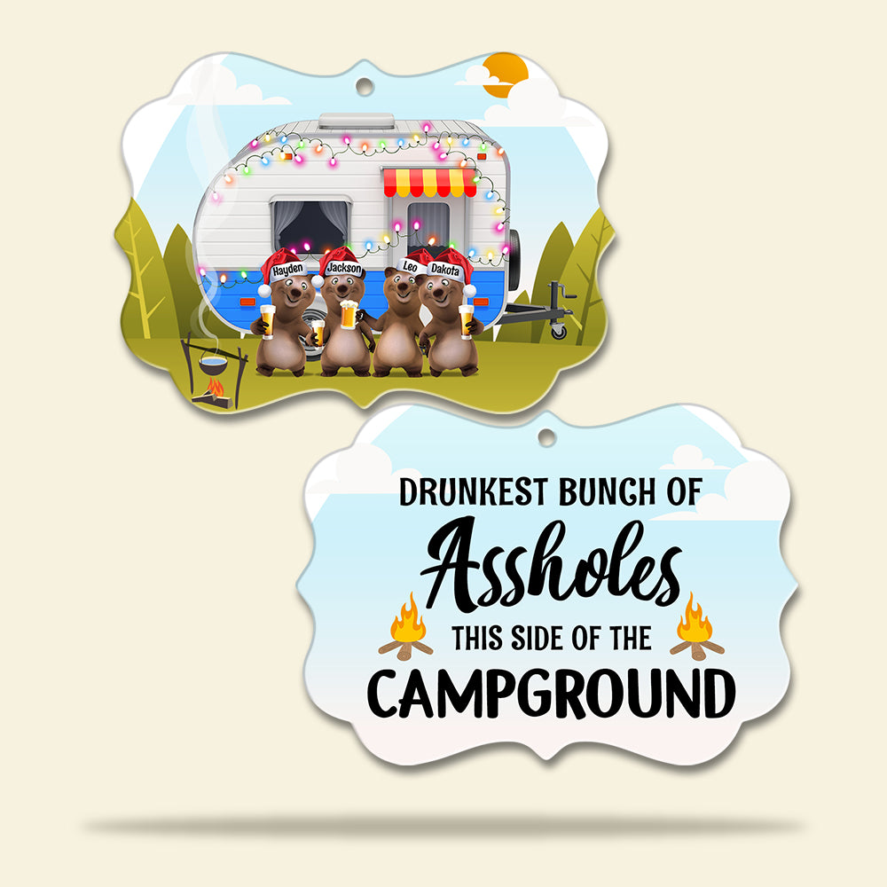 Drunkest Bunch of A**holes Bear - Personalized Ornament Gift for Campers - Ornament - GoDuckee