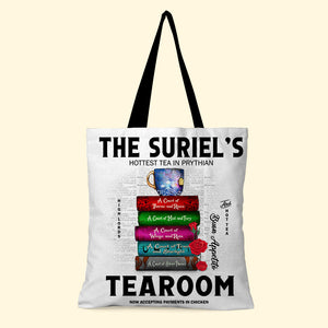 S. J. M Author Tote Bag - The Suriel's Tearoom Hottest Tea In Prythian - Book Spines And Roses - Tote Bag - GoDuckee
