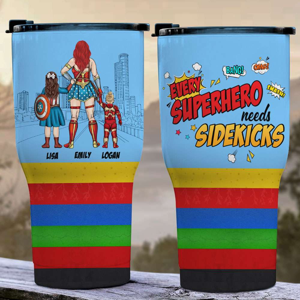 Every Hero Needs Sidekicks Personalized Tumbler Cup, Family Gift-1ACTI090223 - Drinkware - GoDuckee