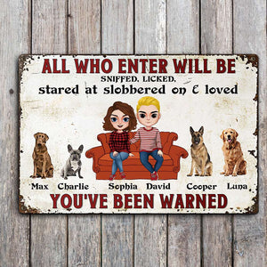 You've Been Warned, Couple Family And Dog Printed Metal Sign - Metal Wall Art - GoDuckee