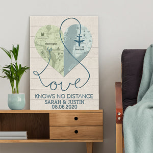 Love Knows No Distance Custom Couple Love Map Canvas Print, Gift For Couple - Poster & Canvas - GoDuckee