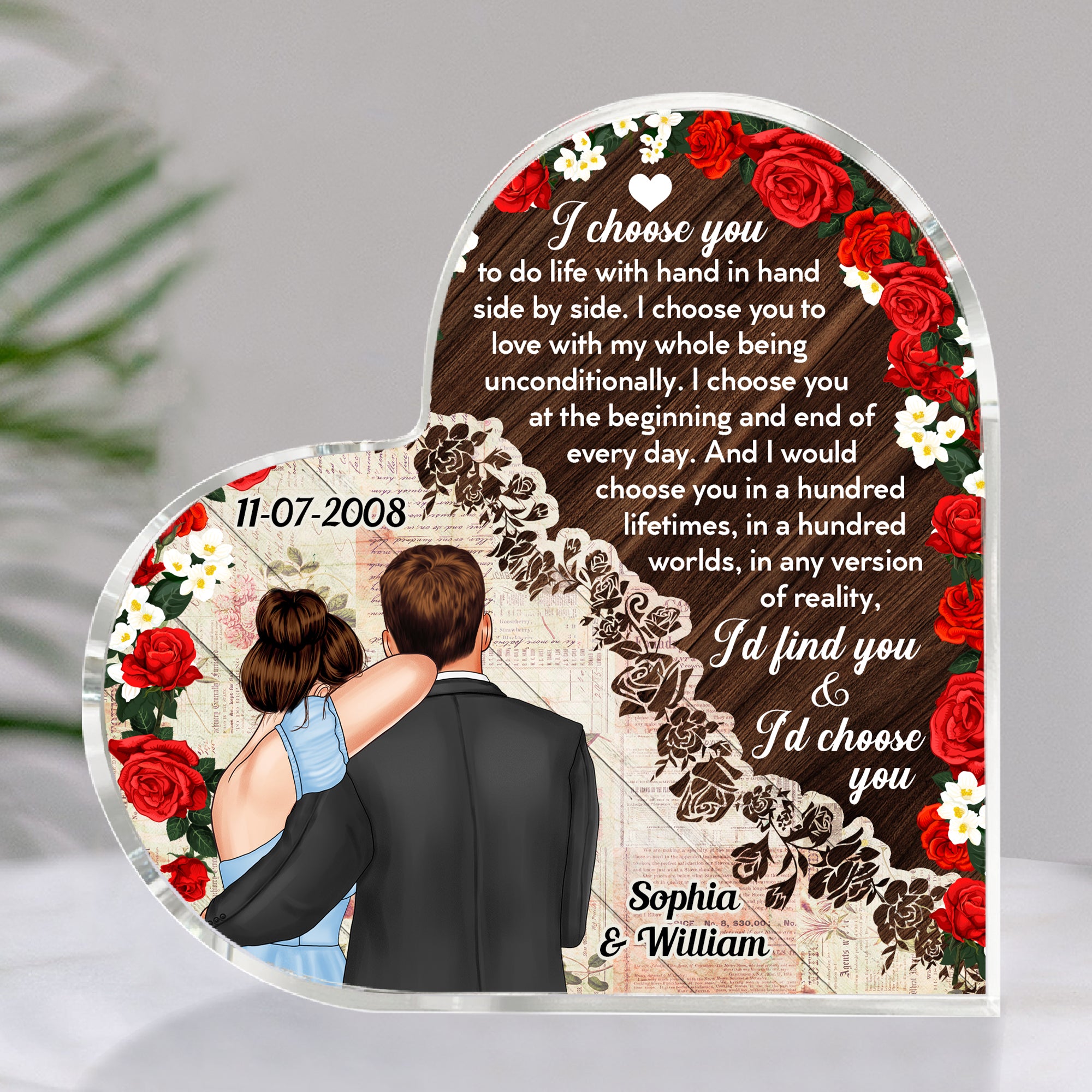 I Choose You, Personalized Heart Shaped Acrylic Plaque, Gift For Couple - Decorative Plaques - GoDuckee