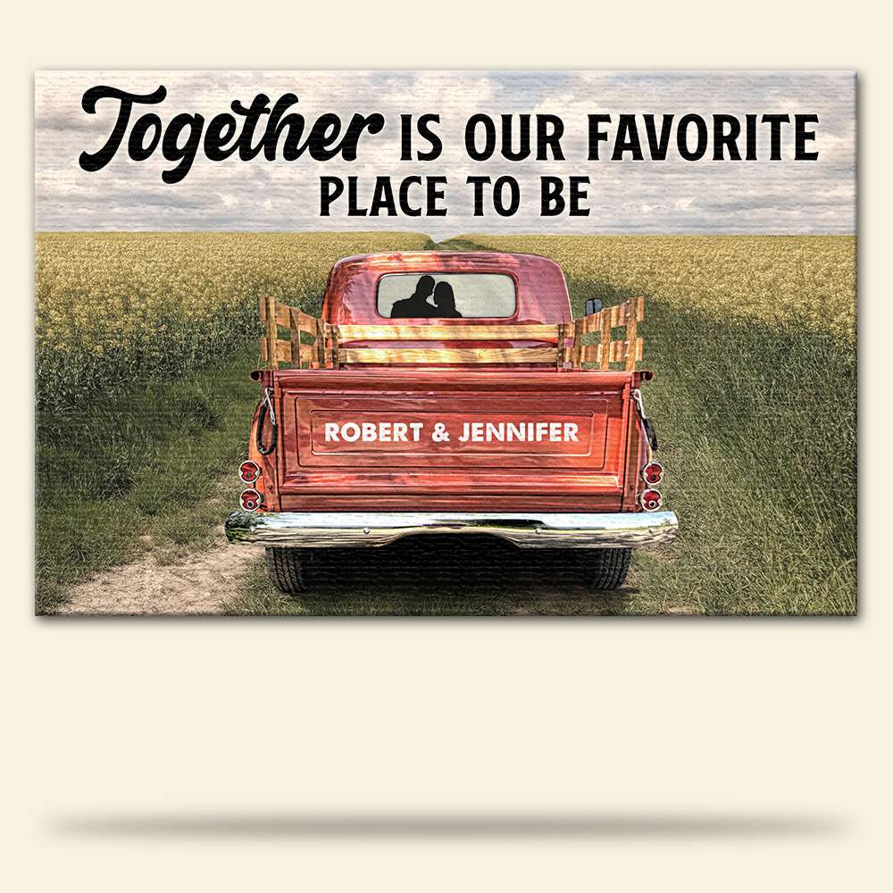 Custom Couple's Name Poster - Red Truck - Together Is Our Favorite Place To Be - Poster & Canvas - GoDuckee