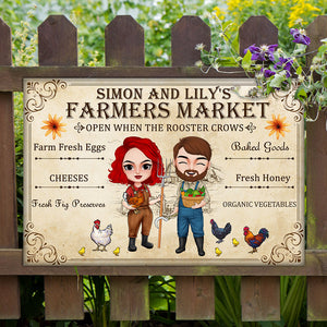 Farmers Market Open When The Rooster Crows Personalized Metal Sign Gift For Farmer - Metal Wall Art - GoDuckee