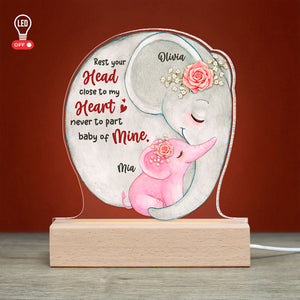 Rest Your Head Close to My Heart, Personalized Led Light, Gift For Children, Mother's Day Gift, Elephant Mom And Baby - Led Night Light - GoDuckee