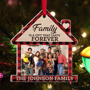 Family Is A Gift That Lasts Forever, Custom Family Photo Ornament, Christmas Tree Decor - Ornament - GoDuckee