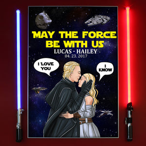 Personalized Galaxy Couple Canvas Print, May The Force Be With Us, Couple Forehead Kiss - Poster & Canvas - GoDuckee