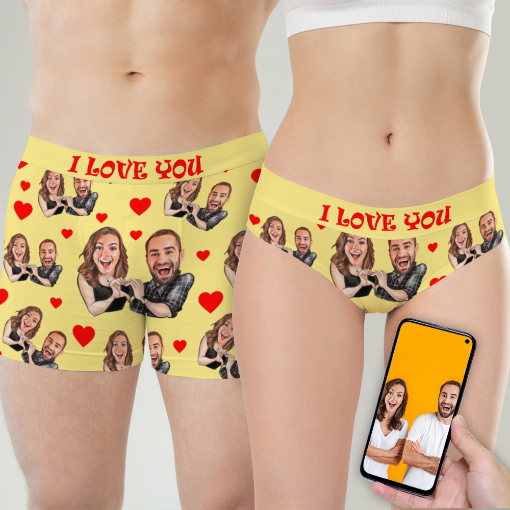 Custom Men's Boxer Briefs Printed with Funny Photo Face I Love You Black XS  at  Men's Clothing store