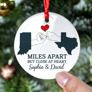 Miles Apart But Close At Heart Personalized Long Distance Couple Ornament, Christmas Tree Decor - Ornament - GoDuckee