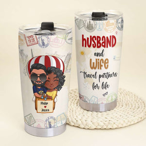 Husband And Wife Travel Partners For Life Personalized Tumbler Cup, Gift For Travel Couple - Tumbler Cup - GoDuckee
