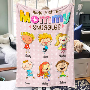 Made Just For Mommy Snuggles, Personalized Blanket, Mother's Day Gift, Gift For Mom, Mom's Stick Figures Blanket - Blanket - GoDuckee