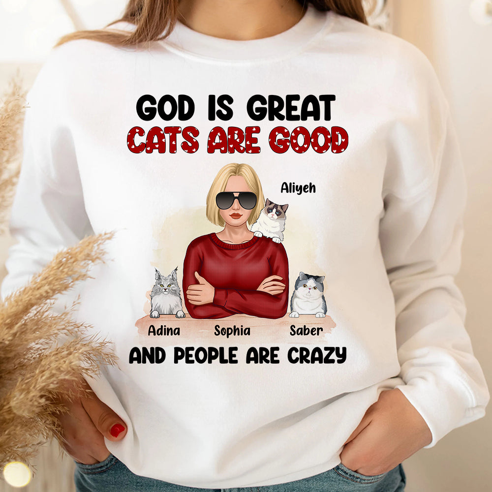 God Is Great Cats Are Good Personalized Shirt, Gift For Cat Lover - Shirts - GoDuckee