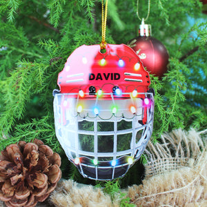 Ice Hockey Helmet With Cage - Personalized Christmas Ornament - Gifts for Ice Hockey Lovers - Ornament - GoDuckee