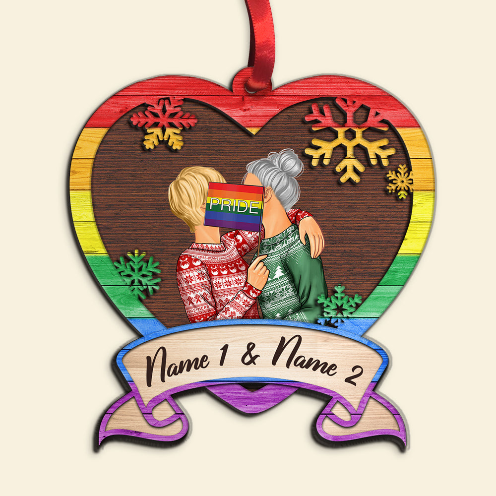 Pride Kissing Couple - Personalized LGBT Wood Ornament - Ornament - GoDuckee
