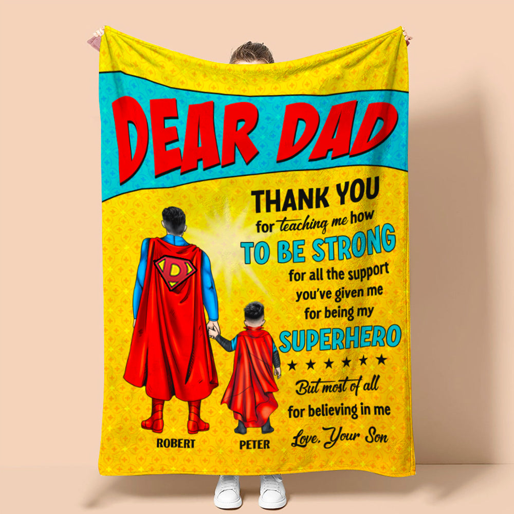 Dear Dad Thank You For Being My hero Personalized Blanket, Gift For Dad - Blanket - GoDuckee