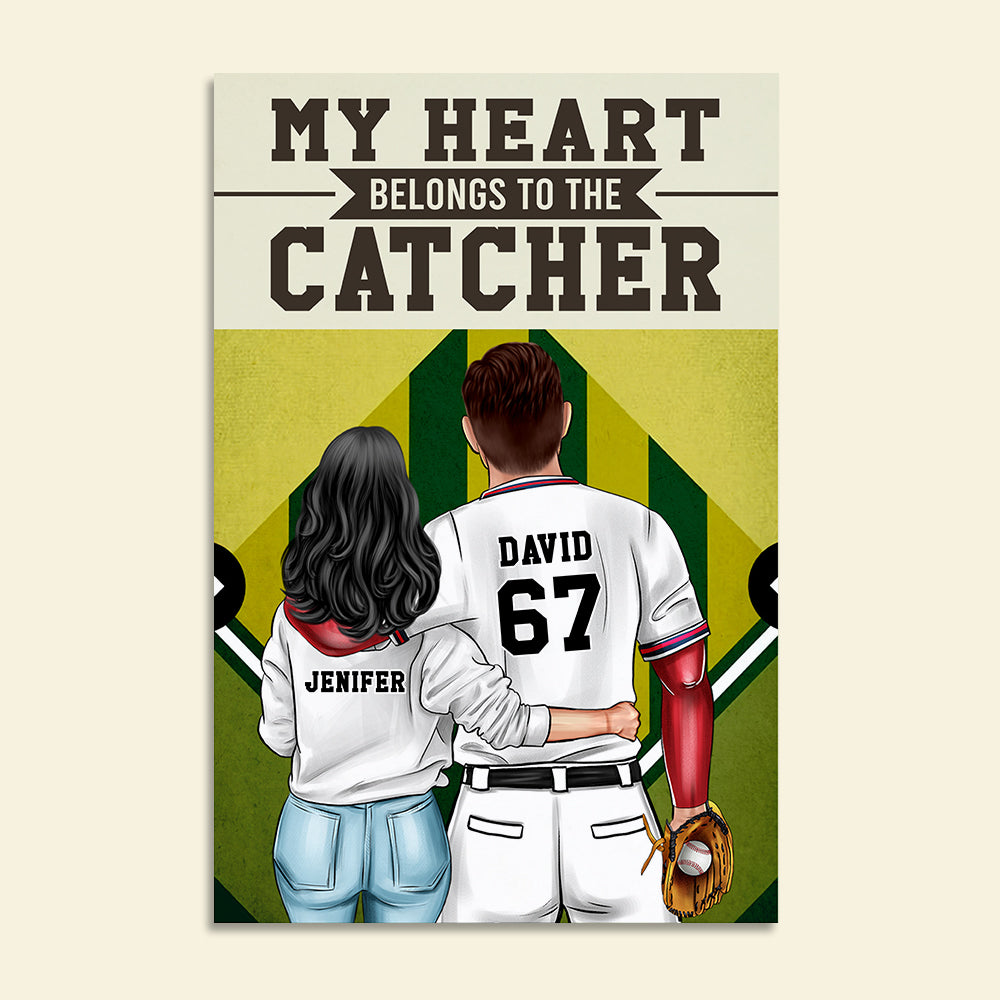 Personalized Baseball Couple Poster - My Heart Belongs A Baseball Player - Couple Shoulder to Shoulder - Poster & Canvas - GoDuckee
