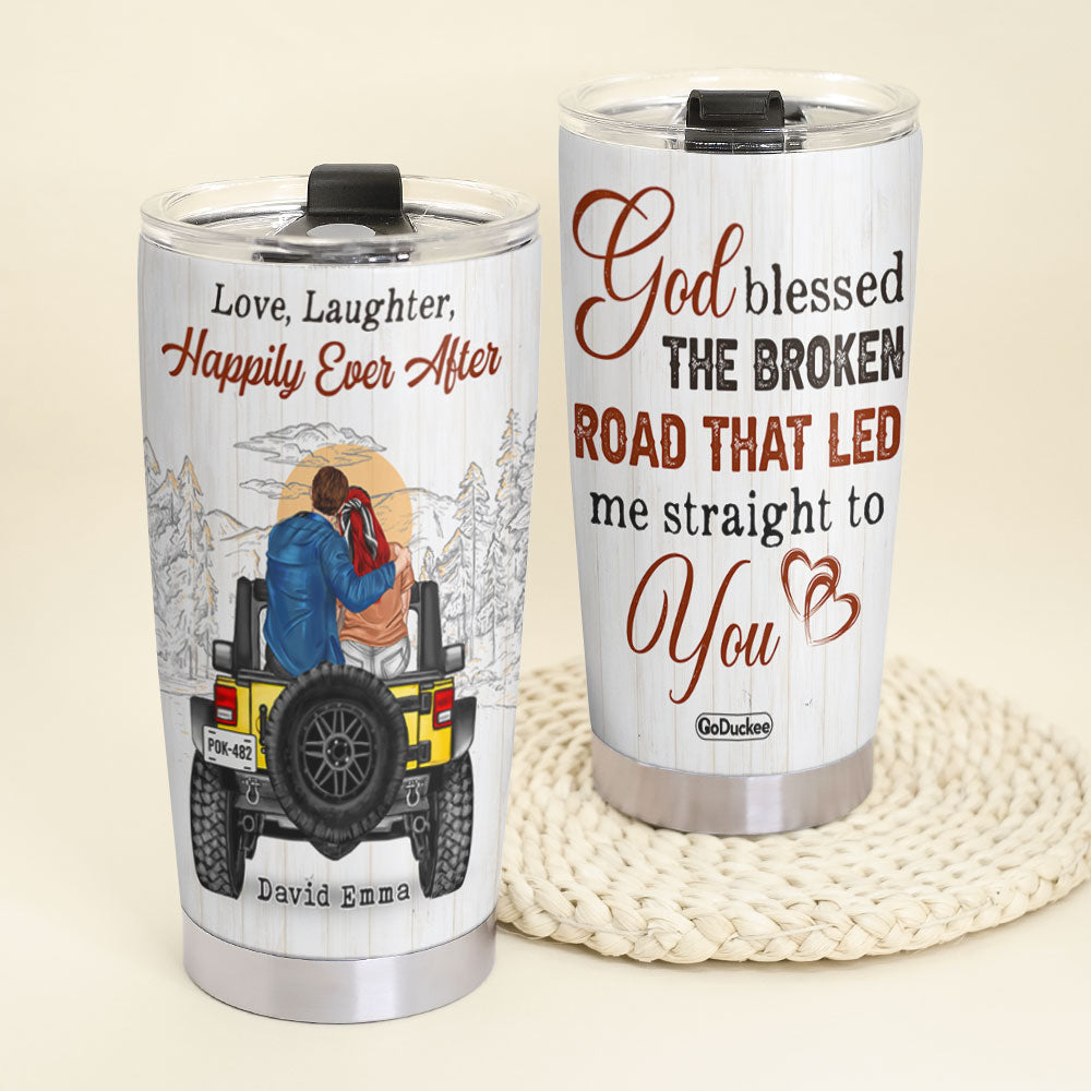 Love Laughter Happily Ever After Personalized Car Couple Tumbler Gift For Couple - Tumbler Cup - GoDuckee