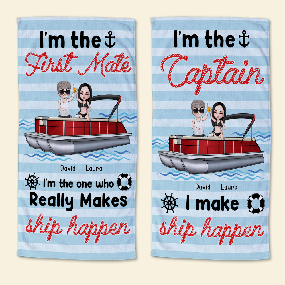 Pontoon Captain and First Mate - Personalized Beach Towel - Gifts For Wife, Girlfriend - Beach Towel - GoDuckee