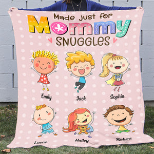 Made Just For Mommy Snuggles, Personalized Blanket, Mother's Day Gift, Gift For Mom, Mom's Stick Figures Blanket - Blanket - GoDuckee
