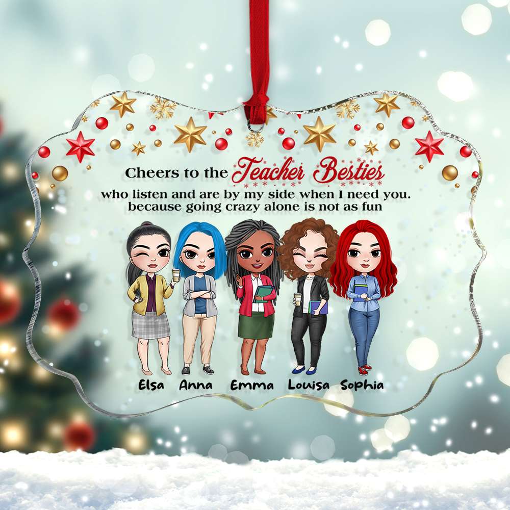 Cheers To The Teacher Besties Personalized Acrylic Ornament, Gift For Teacher - Ornament - GoDuckee