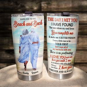 I Love You To The Beach And Back Personalized Old Couple Tumbler Cup Gift For Couple - Tumbler Cup - GoDuckee