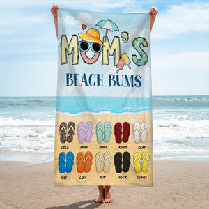 Mom's Beach Bums Personalized Beach Towel, Gift For Mom, Grandma - Beach Towel - GoDuckee