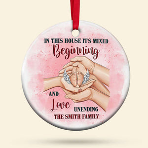 In This House It's Mixed Beginning And Love Unending, Personalized Circle Ceramic Ornament Gift For Family - Ornament - GoDuckee