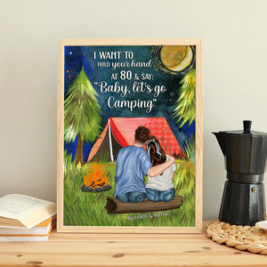 I Want To Hold Your Hand At 80 & Say "Baby, Let's Go Camping" - Personalized Couple Camping Couple Canvas Print - Hugging Couple - Gift For Couple - Poster & Canvas - GoDuckee