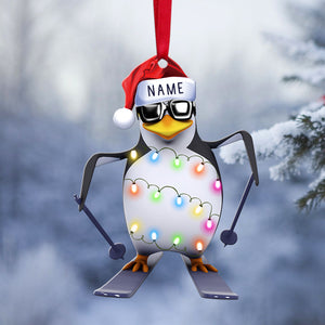 Skiing Penguin With Christmas Light - Personalized Christmas Ornament - Gift For Skiing Lovers - Ornament - GoDuckee