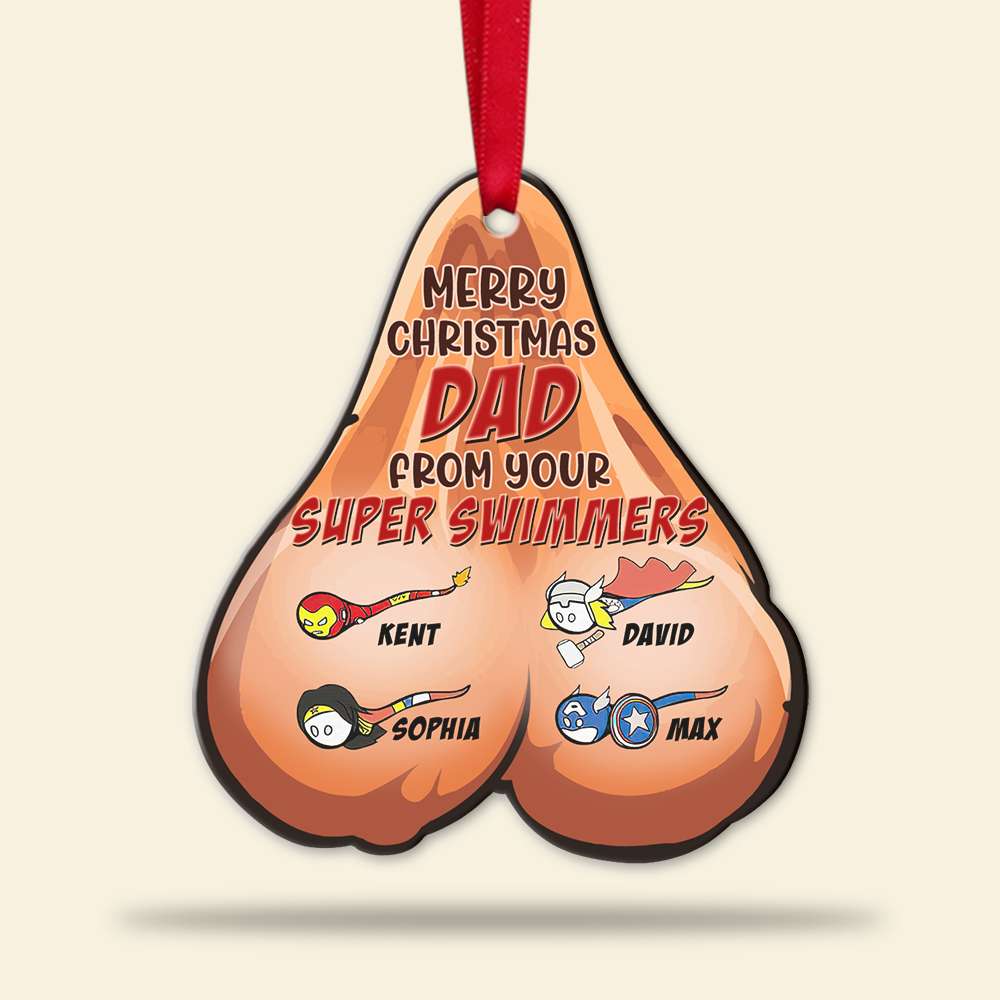 Merry Christmas Dad From Your Super Swimmers, Personalized Christmas Ornament - Ornament - GoDuckee