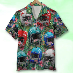 American Football Helmet with Custom Team Color, Personalized Hawaiian Shirt, Gifts for American Football Fans - Hawaiian Shirts - GoDuckee