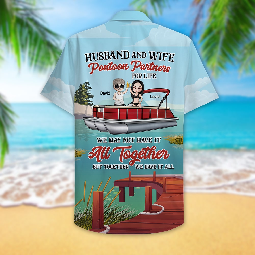 Personalized Pontoon Couple Hawaiian Shirt - Husband and Wife - Pontoon Partners For Life Fol7-Vd1 - Hawaiian Shirts - GoDuckee