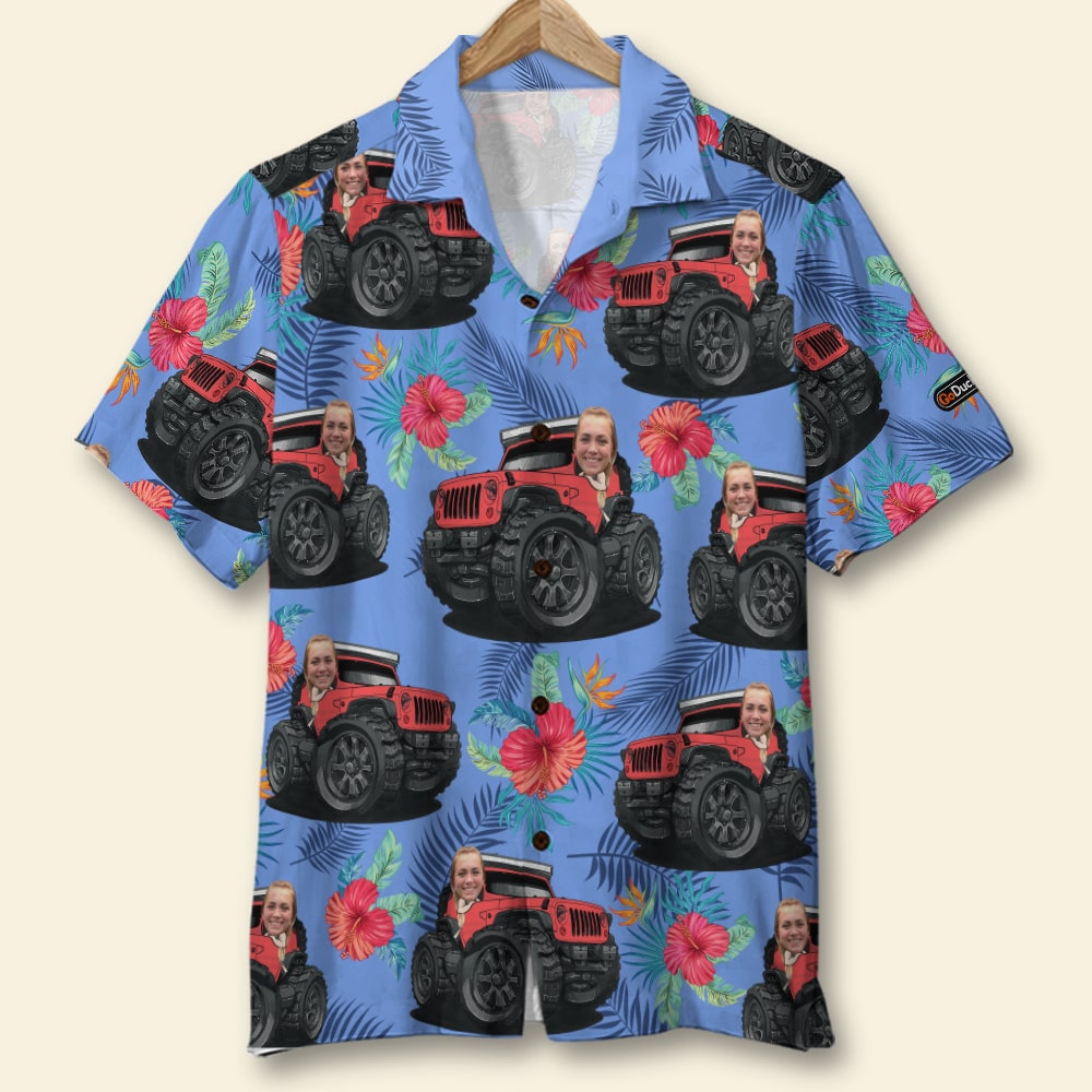 Car And Flower Background - Custom Photo Hawaiian Shirt, Aloha Shirt - Hawaiian Shirts - GoDuckee