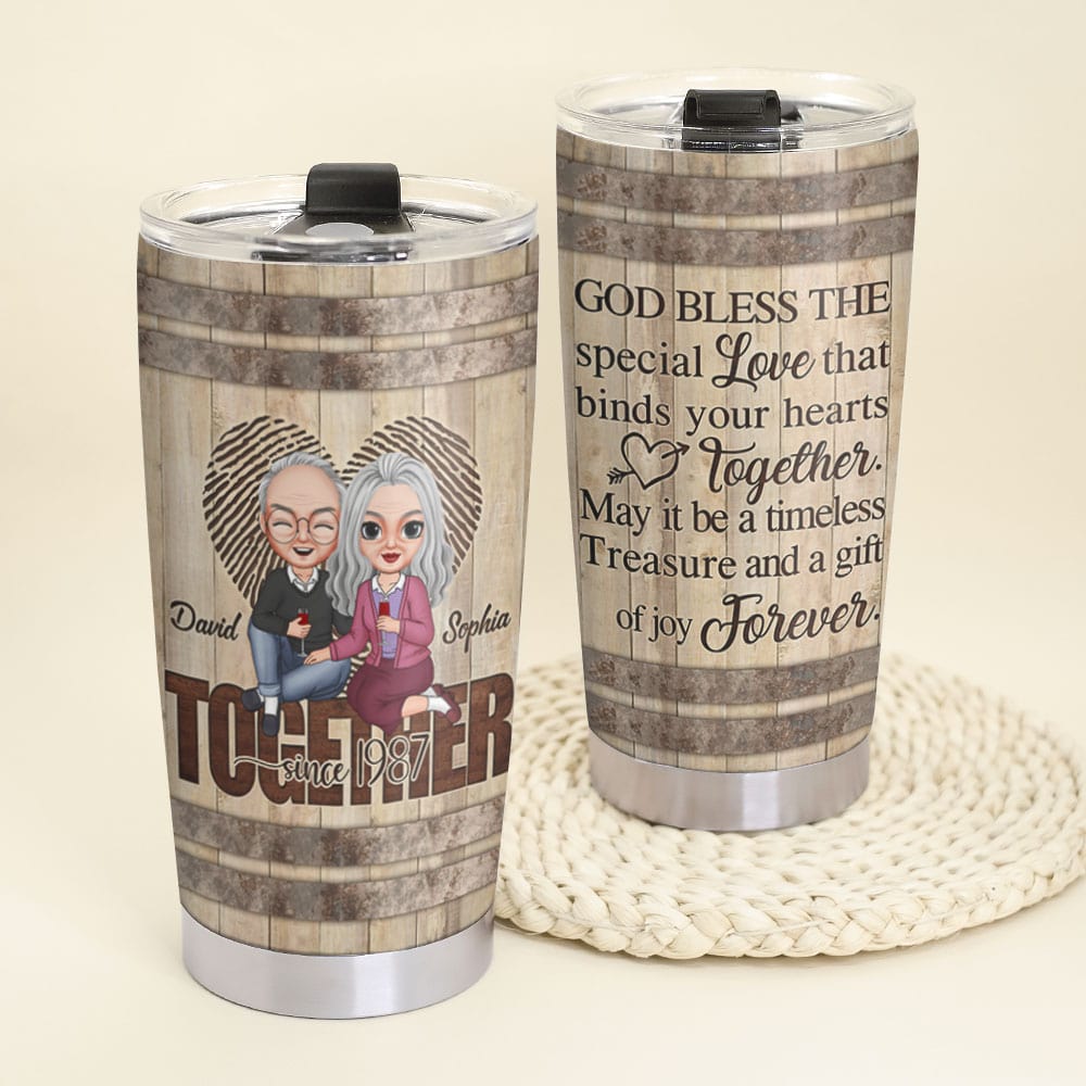 God Bless The Special Love That Binds Your Hearts Together Personalized Old Couple Tumbler - Tumbler Cup - GoDuckee