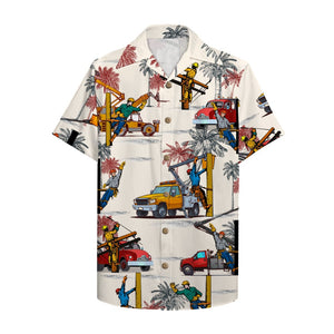 Lineman Hawaiian Shirt, Aloha Shirt with bucket truck pattern - Hawaiian Shirts - GoDuckee
