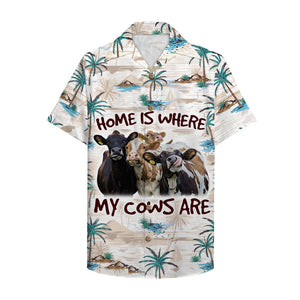 Farmer Hawaiian Shirt - Home Is Where My Cows Are - Palm Tree Pattern - Hawaiian Shirts - GoDuckee