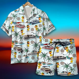 Pontoon Duck Hawaiian Shirt & Men Beach Shorts - Palm Tree Pattern - Hawaiian Shirts - GoDuckee