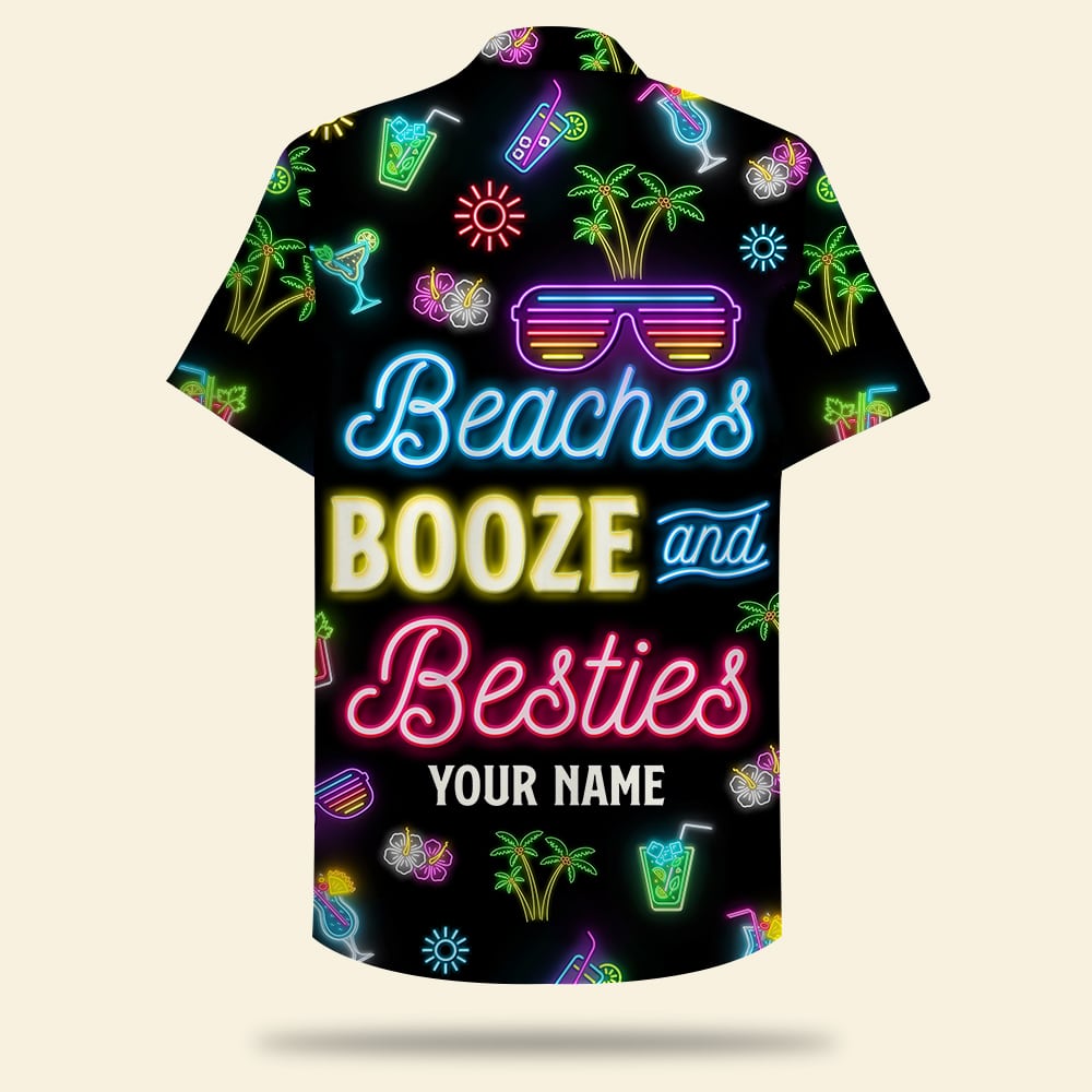Led Beach Pattern Hawaiian Shirt - Besties Drunk - Beaches Booze And Besties - Hawaiian Shirts - GoDuckee
