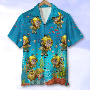 Scuba Diving Deep Diving Under The Seas Custom Face Image, Personalized Hawaiian Shirt and Men Beach Shorts, Summer Gifts for Men - Hawaiian Shirts - GoDuckee