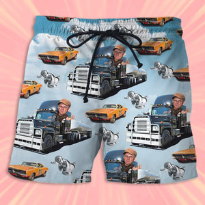 Trucker Truck and Angry Convoy Duck Pattern, Personalized Hawaiian Shirt and Men Beach Shorts, Trucker Gifts - Hawaiian Shirts - GoDuckee
