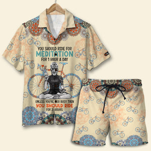 You Should Ride For Meditation for 1 Hour A Day, Personalized Hawaiian Shirt and Men Beach Shorts, Gifts for Cycling Lovers - Hawaiian Shirts - GoDuckee