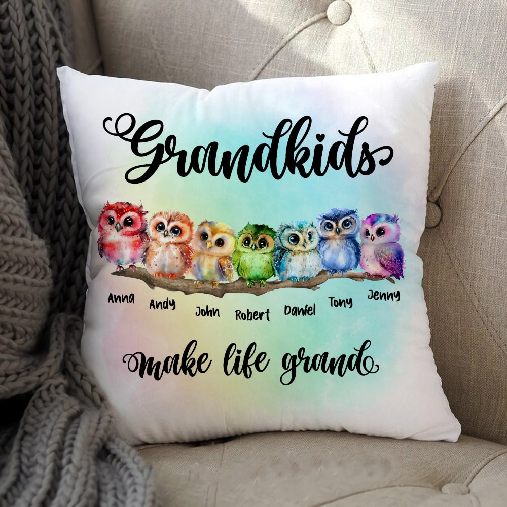 Grandkids Make Life Grand - Mother's Day Pillow - Mother's Day Gift - Personalized Owl Grandma Cute Square Pillow - Gift For Grandma - Pillow - GoDuckee