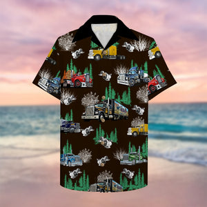 Trucker Hawaiian Shirt, Aloha Shirt with semitruck pattern 2 - Hawaiian Shirts - GoDuckee